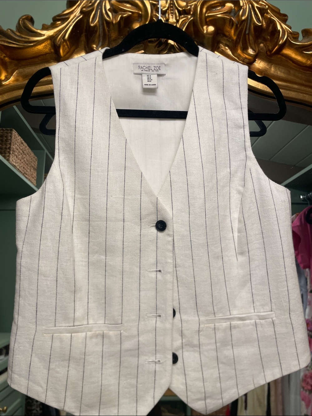 Rachel Zoe White Linen Pinstripe Vest
